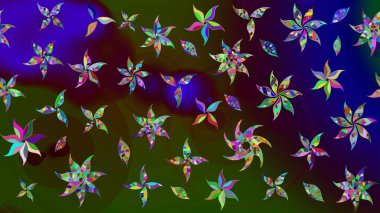 Raster illüstrasyonu. Kahverengi renkli çiçekler. Çiçek desenli eskiz, vuruşlar, sıçramalar, yaz çiçekleri..