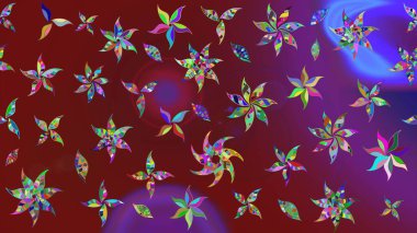 Raster deseni. Bahar çiçekleri dallı desen, kırmızı renkler çiçekli siluet.