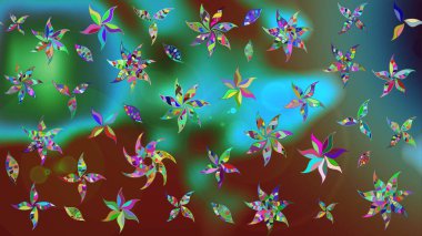 Raster illüstrasyonundaki çiçek desenli çizim. Suluboya tarzında yeşil renkte çiçekler.