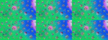 Suluboya çiçekli çiçek deseni. Raster illüstrasyonu. Yeşil renkli Asyalı tekstil.