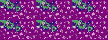 Raster illüstrasyonundaki çiçek desenli çizim. Mor renkte çiçekler.