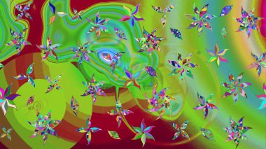 Raster illüstrasyonundaki çiçek desenli çizim. Suluboya tarzında yeşil renkte çiçekler.