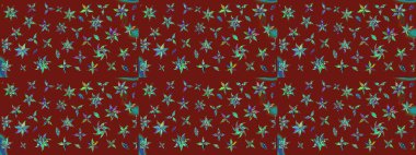 Kırmızı renkte çiçekler. Renkli Bahar Teması eskiz kalıbı. Asya tekstil tarzında. Düz Çiçek Elementleri Tasarımı. Raster illüstrasyonu. Çiçek desenini çiz.