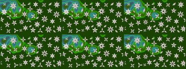 Çiçekli karalama şeklinde Raster çiçek deseni. Nazik, narin çiçek arkaplanı. Yeşil renkte çiçekler.