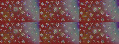 Kahverengi renkte çok kahverengi, zarif küçük çiçekler ve komik böcekler, raster desen, illüstrasyon.