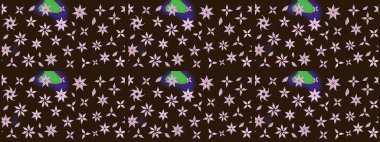 Çiçekli çiçek deseni, suluboya. Kahverengi renkli çiçekler. Raster illüstrasyonu. Renkli Bahar Teması eskiz kalıbı. Düz Çiçek Elementleri Tasarımı.