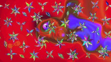 Kırmızı renkte çiçekler. Gömlek, arka plan modelini çiz. Tropik çiçekler.