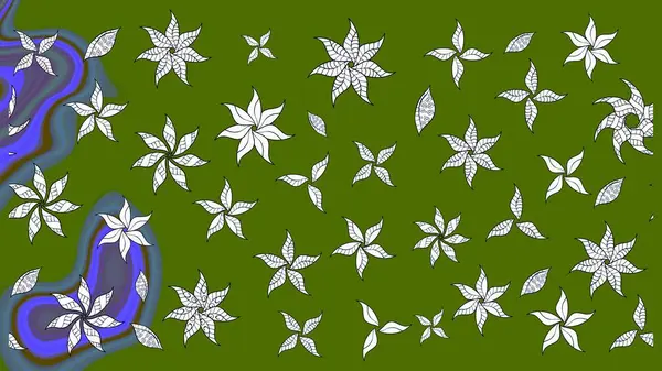 Yeşil renkli çiçekler. Düz Çiçek Elementleri Tasarımı. Renkli Yaz Temalı eskiz kalıbı. Raster illüstrasyonunda çiçek deseni çizimi.