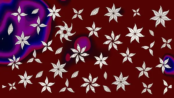 Yapraklı çiçekler ve kırmızı renklerde papatya çiçekleri. Raster - stok. Taslak arkaplan deseni.