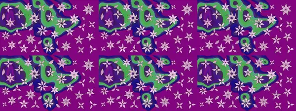 Çiçeksel çizim kalıbının yansıması. Vadinin çiçekleri mor renklerde.