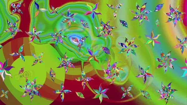 Raster illüstrasyonundaki çiçek desenli çizim. Suluboya tarzında yeşil renkte çiçekler.