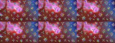 Raster illüstrasyonu. Eski usul. Kumaş, tekstil, duvar kağıdı baskısı için. Eskiz geçmişi. Renkli desenli eskiz deseni, kahverengi çiçekler ve dekoratif elementlerle.