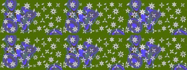 Raster illüstrasyonu. Suluboya çiçekli çiçek deseni. Yeşil renkli Asyalı tekstil.