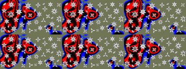 Halk tarzı. Modern çiçek arkaplanı. Parlak renkli çiçekli ve yeşil yapraklı harika bir çiçek deseni. Moda baskıları için zarif bir şablon.