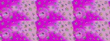 Çiçeksel çizim kalıbının yansıması. Vadinin çiçekleri morumsu renklerde.