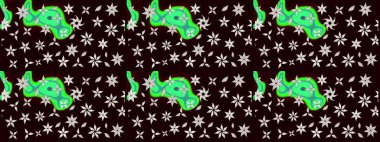 Siyah renklerde. Raster illüstrasyonu. Siyah renkte siyah papatya deseni.