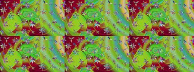 Sevimli çiçek raster deseni. Renkli Yaz Temalı eskiz kalıbı. Yeşil renkli çiçekler. Düz Çiçek Elementleri Tasarımı.