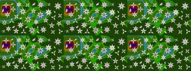 Çiçek ve yapraklı karalama şeklinde Raster çiçek deseni. Yumuşak, yeşil renkli bahar çiçekleri. Raster illüstrasyonu.