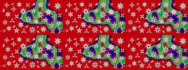 Raster. Zarif, parlak ve kırmızı çiçek desenli eskiz. Sabıka baskıları, bebek kıyafetleri, duvar kâğıtları, paket kutuları vb..