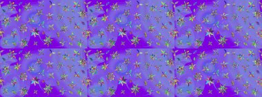 Raster illüstrasyonu. Mor kıvırcık çiçekler mor renkte şekillenir. Klasik çiçek tasarım elementleri.