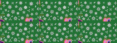 Nazik, sevimli çiçek arkaplanı. Çiçekli karalama şeklinde Raster çiçek deseni. Yeşil renkte çiçekler.