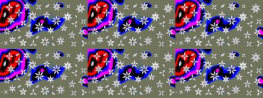 Raster illüstrasyonu. Çiçekli karalama şeklinde Raster çiçek deseni. Yumuşak, yeşil renkte bahar çiçekleri.