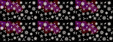 Küçük çiçekteki sevimli çiçek deseni. Varicoloblack Raster çizimi. Birçok siyah soyut çiçekli tropikal çizim deseni.