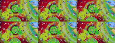 Yapraklı çiçekler ve yeşil renkli papatya çiçekleri. Eskiz arkaplan modeli. Raster - stok.