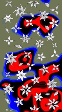 Parlak renkli çiçekli ve yeşil yapraklı harika bir çiçek deseni. Moda baskıları için zarif bir şablon. Modern çiçek arkaplanı. Halk stili.