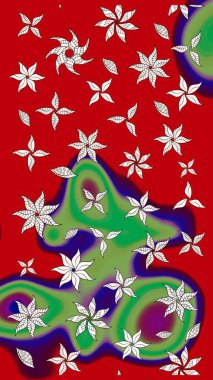 El yapımı çiçek ve bitki koleksiyonu. Raster illüstrasyonu. Robot resim tarzı kırmızı renkler. Şirin karalamalı çiçek desenli çizim. Raster illüstrasyonu.