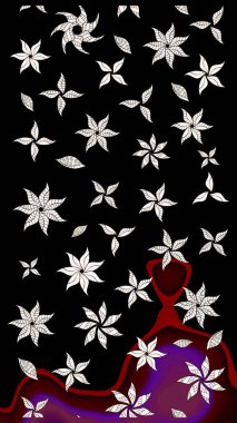 Parlak renkli çiçekli ve siyah yapraklı harika bir çiçek deseni. Moda baskıları için zarif bir şablon. Modern çiçek arkaplanı. Halk stili.