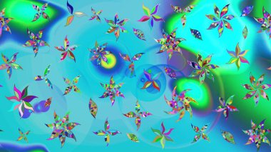 Mavi renkli çiçekler. Renkli Yaz Temalı eskiz kalıbı. Sevimli çiçek raster deseni. Düz Çiçek Elementleri Tasarımı.