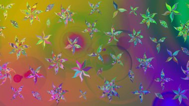 Çiçekli karalama şeklinde Raster çiçek deseni. Yumuşak, yeşil renkli yaz çiçekleri. Raster illüstrasyonu.