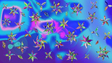 Çiçeksel çizim kalıbının yansıması. Vadinin mavi renkli çiçekleri.