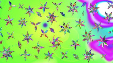 Yeşil renkli çiçekler. Düz Çiçek Elementleri Tasarımı. Renkli Yaz Temalı eskiz kalıbı. Raster illüstrasyonunda çiçek deseni çizimi.