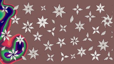 Çiçek ve yapraklı karalama şeklinde Raster çiçek deseni. Kahverengi renklerde bahar çiçekleri. Raster illüstrasyonu.