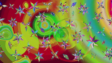 Retro tekstil tasarım koleksiyonu. Yeşil yeşile. 1950-1960 motifleri. El çizimi çiçek unsurları olan soyut çizim raster deseni. Çiçekli ipek eşarp..