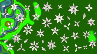 Yeşil yeşile. Retro tekstil tasarım koleksiyonu. 1950-1960 motifleri. Çiçekli ipek eşarp. El çizimi çiçek elementleri ile soyut çizim raster deseni.