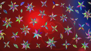 Parlak renkli çiçekli ve kırmızı yapraklı harika bir çiçek deseni. Moda baskıları için zarif bir şablon. Modern çiçek arkaplanı. Halk stili.