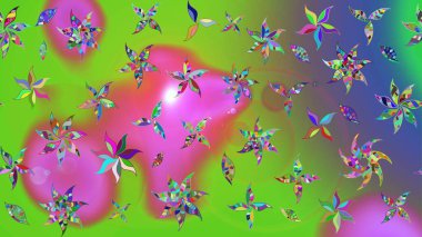 Yapraklı çiçekler ve yeşil renkli papatya çiçekleri. Eskiz arkaplan modeli. Raster - stok.