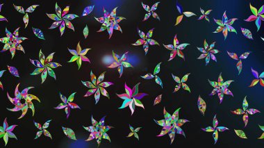 Patlayan çiçekler soyut olarak yerleştirilmiş. Raster deseni. Gri renklerde bahar çiçekleri. Raster illüstrasyonu.