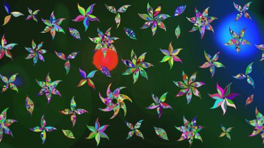 Nakış desenli çiçek deseni. Renkli grunge, soyut arkaplanı kolomavi çiçeklerle süslüyor. İzler, kumaş, duvar kağıtları, tekstil için raster dokusu.