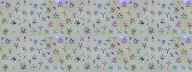 Raster illüstrasyonundaki çiçek desenli çizim. Düz Çiçek Elementleri Tasarımı. Renkli Bahar Teması eskiz kalıbı. Gri renkli çiçekler.