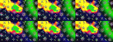 Yeşil renkli çiçekler. Hediye ambalaj kağıdı, tebrik kartları, posterler ve pankart tasarımı. Raster düz çiçek çizim deseni.