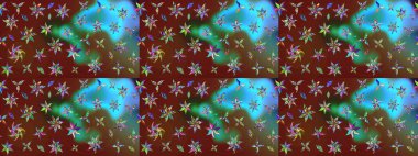 Nazikçe, güzel çiçek arkaplanı. Çiçekli karalama şeklinde Raster çiçek deseni. Kahverengi renkte çiçekler.