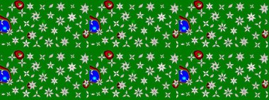 Düz Çiçek Elementleri Tasarımı. Raster Illustrasyon 'daki Çiçek Deseni' nin son moda çizimi. Renkli Yaz Temalı eskiz kalıbı. Yeşil renkte çiçekler.