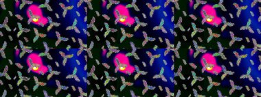 Kar tanelerinin soyut arkaplanlı Noel şablonu. Siyah, mavi ve yeşil kar taneleri. Raster illüstrasyonu. Noel ve Yeni Yıl moda baskıları için tatil tasarımı.
