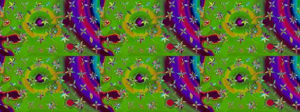 Suluboya elle çizilmiş çiçek desenli eskiz deseni. Parlak renkli fantezi çiçekleri, yapraklar, yeşil renkli tomurcuklar.