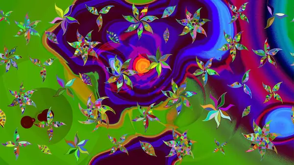 Raster deseni. Raster illüstrasyonu. Küçük çiçekteki sevimli çiçek deseni. Soyut çiçek çizim kalıbı arka planı. Yeşil renklerde.