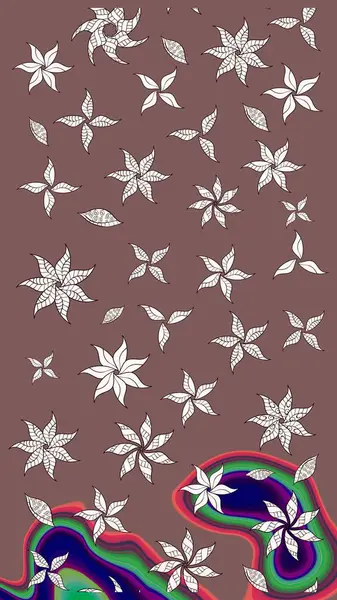 Manzaralı çiçek deseni. Çiçek kompozisyonu, el boyası, hassas şablon. Üst manzara, yumuşak kahverengi renk. Sevgililer günü ve tebrik kartı konsepti için şık bir davet.